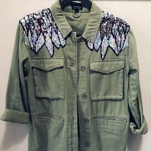 TOPSHOP sequined army green jacket